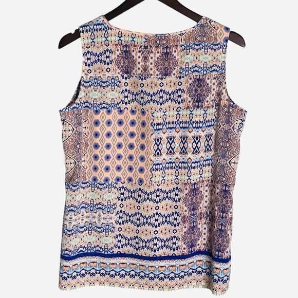 Talbots Petites Tunic Top Size X P Lightweight Half Button Tie Neck Mixed Print - Picture 2 of 8